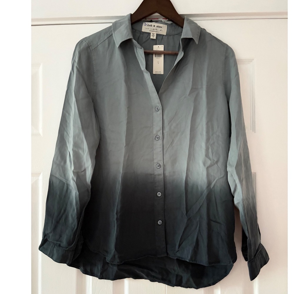 Cloth & Stone Anthropologie Ombre Dip Dye Tencel Button Down Shirt Blue Grey S